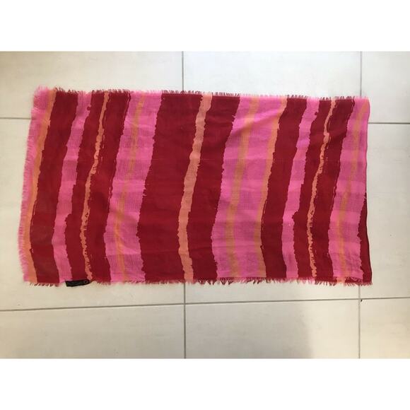 Guess Rectangular Scarf Striped Fringe Color Block FLAWS - Picture 5 of 12